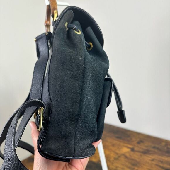 Gucci Bamboo Vintage Suede Backpack Navy Blue - Picture 16 of 16